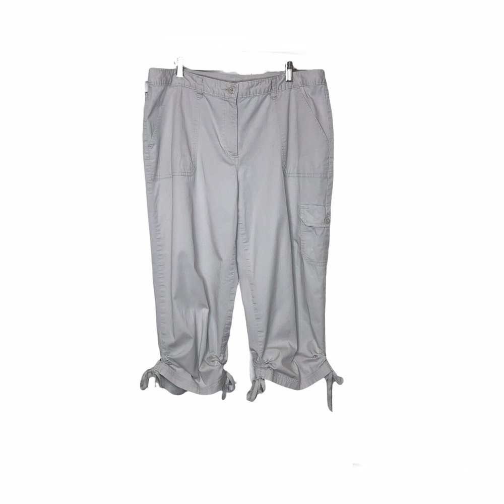 Kim Rogers Size 16 Stretch Cargo Capri Pants Drawstring Hemline Tan Casual Khaki